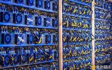 A modern cryptocurrency mining farm illuminated with energy-efficient LED lighting