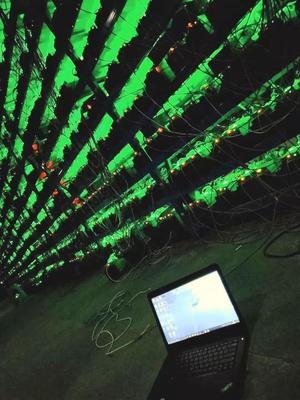 An expansive Australian mining farm buzzing with activity, showcasing optimized hosting environments