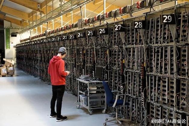 A large mining farm in the Netherlands with rows of mining rigs.